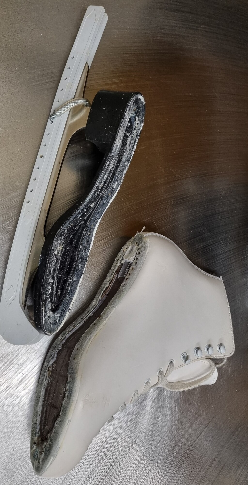 Example of damage around the skate boot sole and mounting area.